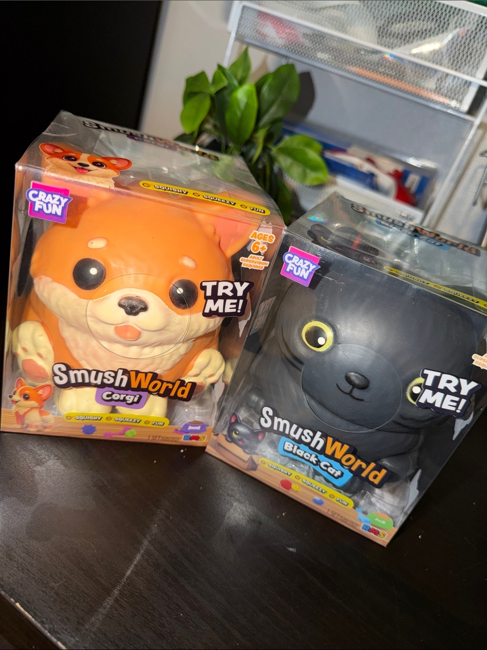 TWO 2 Smush World Corgi & Black Cat Squishy Toy Duo - Orange & Black Bundle of 2 - Picture 2 of 6